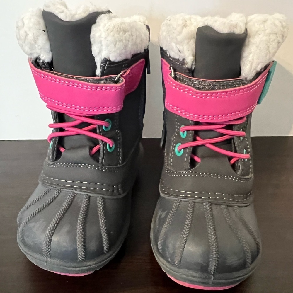 Cat & Jack Gray and Pink Rain & Snow Boots Waterproof